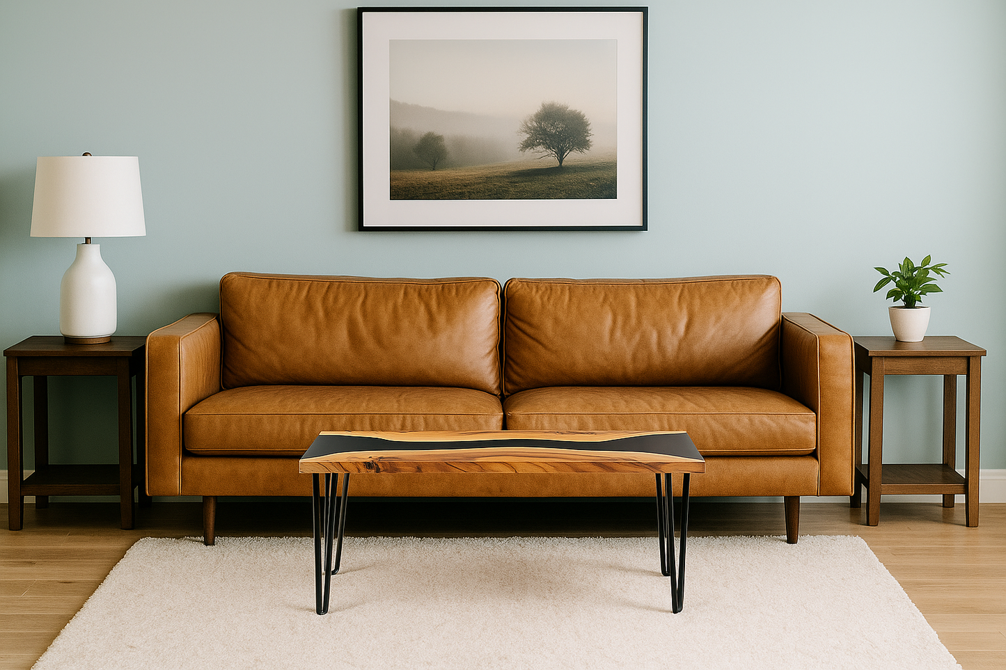LIVE EDGE PECAN COFFEE TABLE - BLACK EPOXY RIVER