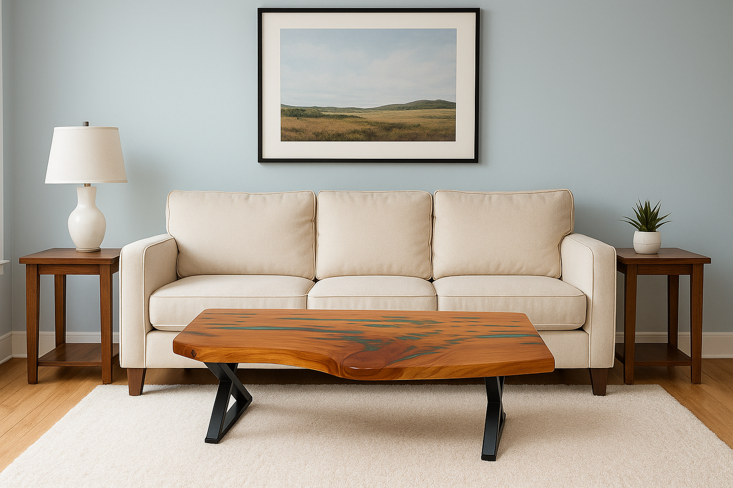 LIVE EDGE CYPRESS COFFEE TABLE - TURQUOISE EPOXY