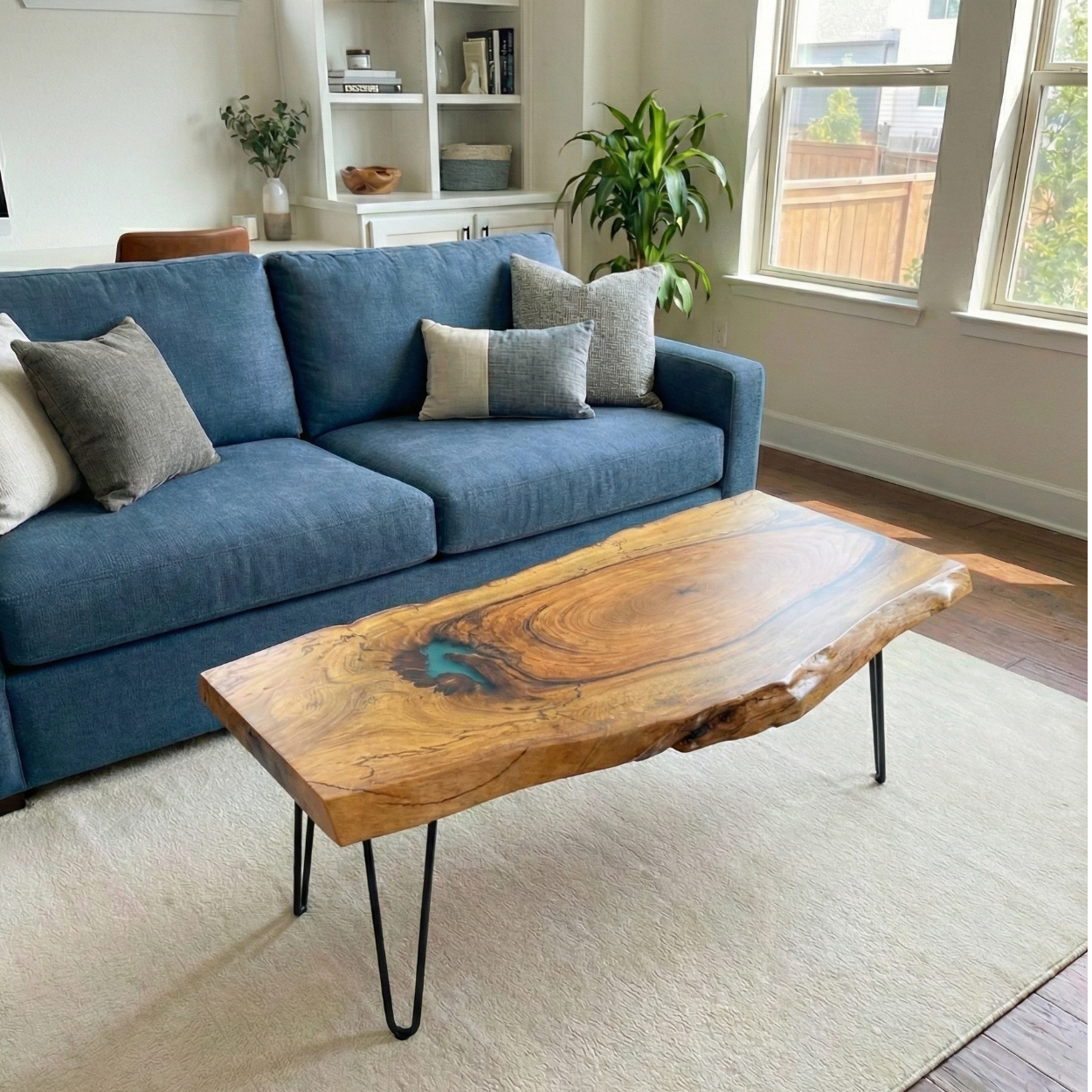LIVE EDGE PECAN COFFEE TABLE - TURQUOISE EPOXY