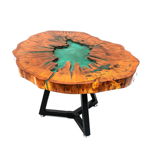 LIVE EDGE PECAN COFFEE WITH BLUE EPOXY LAKE
