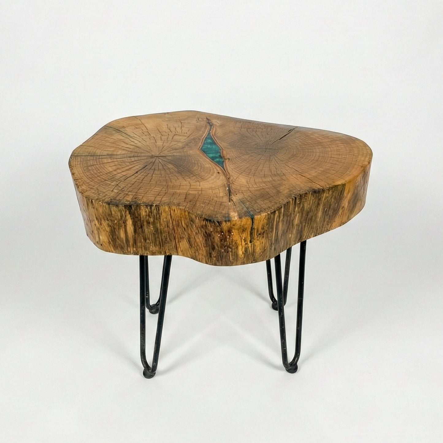 LIVE EDGE OAK ACCENT TABLE - TURQUOISE EPOXY