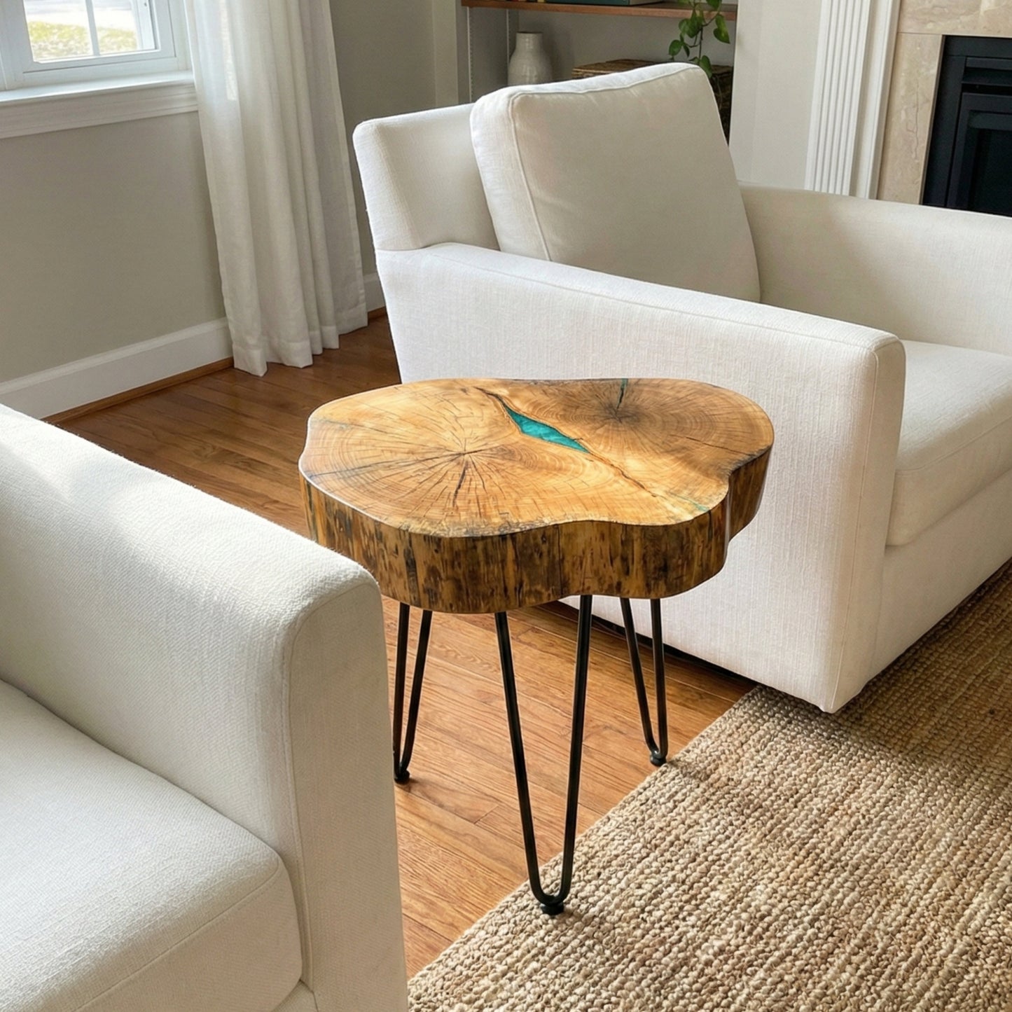 LIVE EDGE OAK ACCENT TABLE - TURQUOISE EPOXY