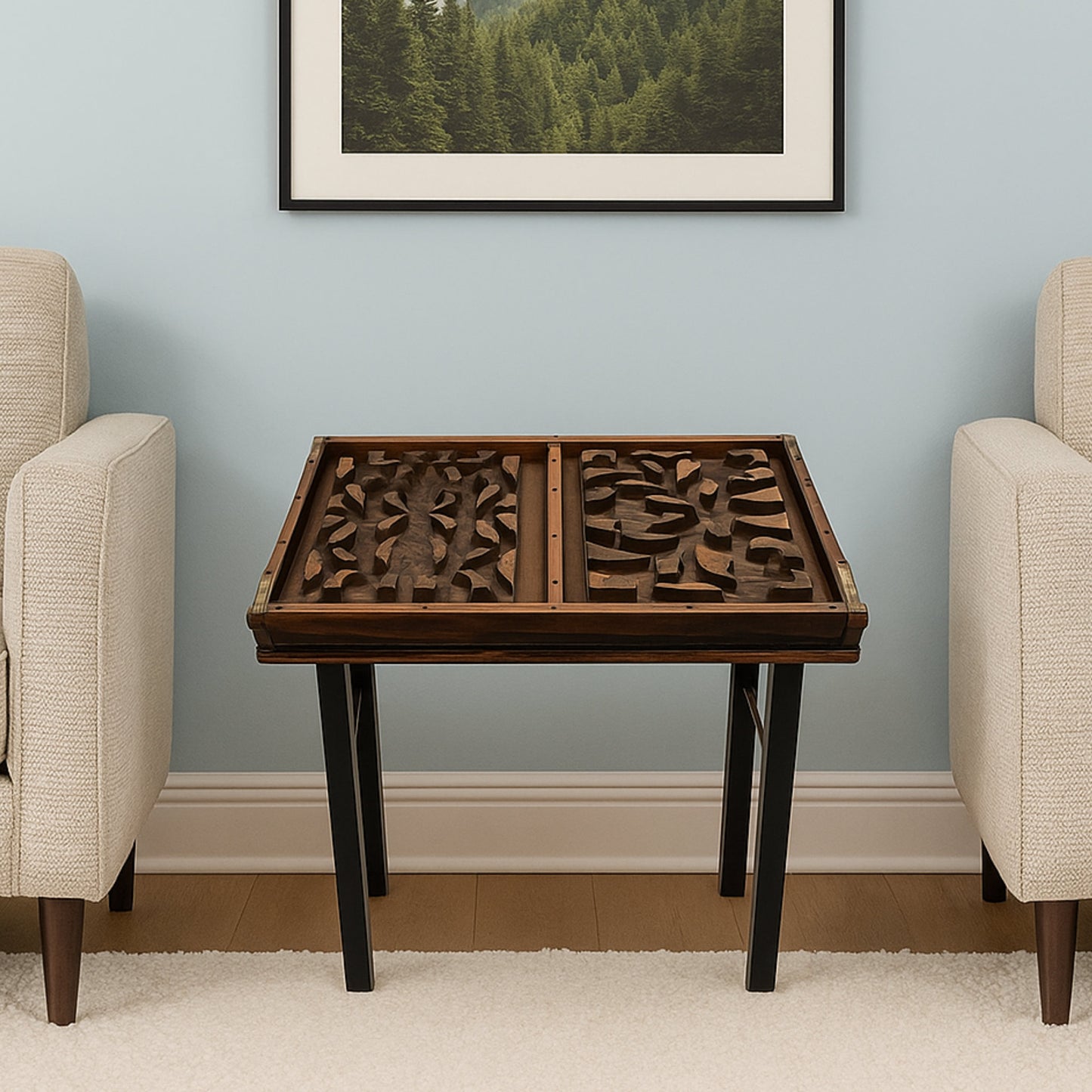 ACCENT TABLE FROM VINTAGE WOODEN TILE MOLD