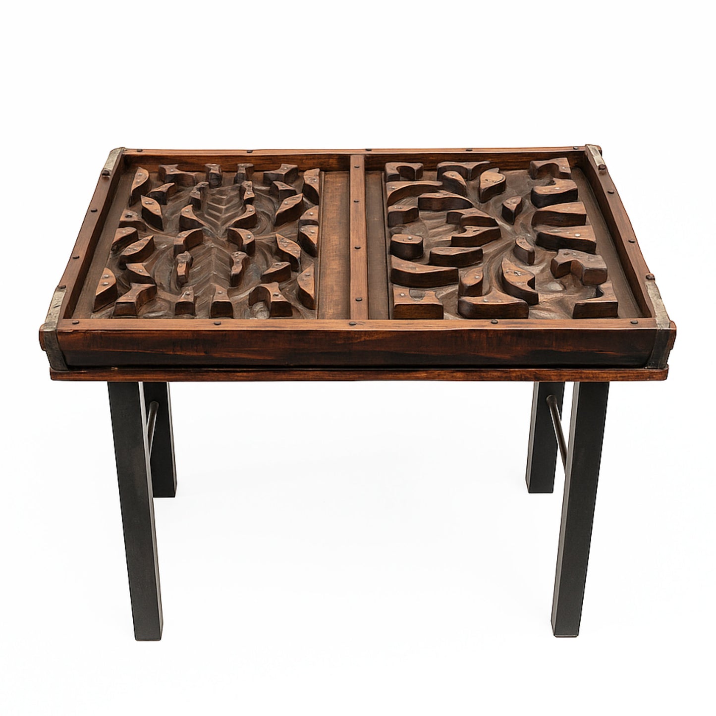 ACCENT TABLE FROM VINTAGE WOODEN TILE MOLD