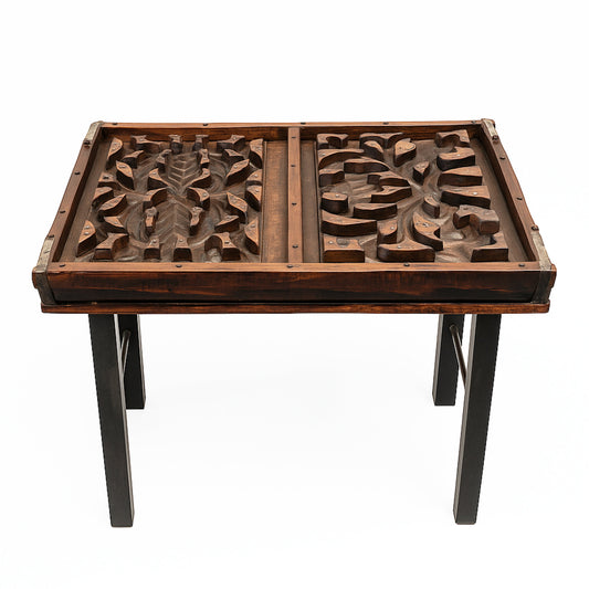 ACCENT TABLE FROM VINTAGE WOODEN TILE MOLD