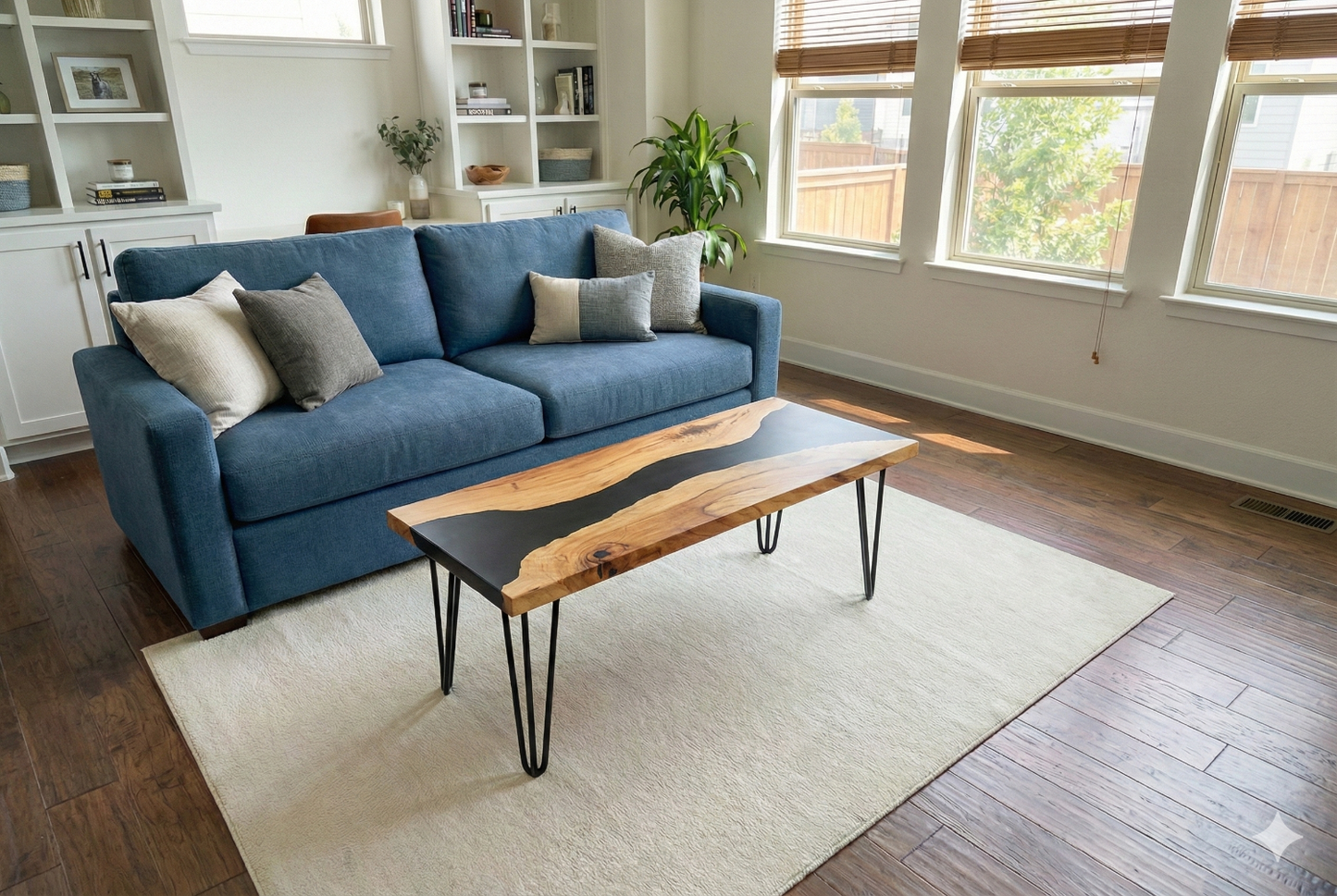 LIVE EDGE PECAN COFFEE TABLE - BLACK EPOXY RIVER