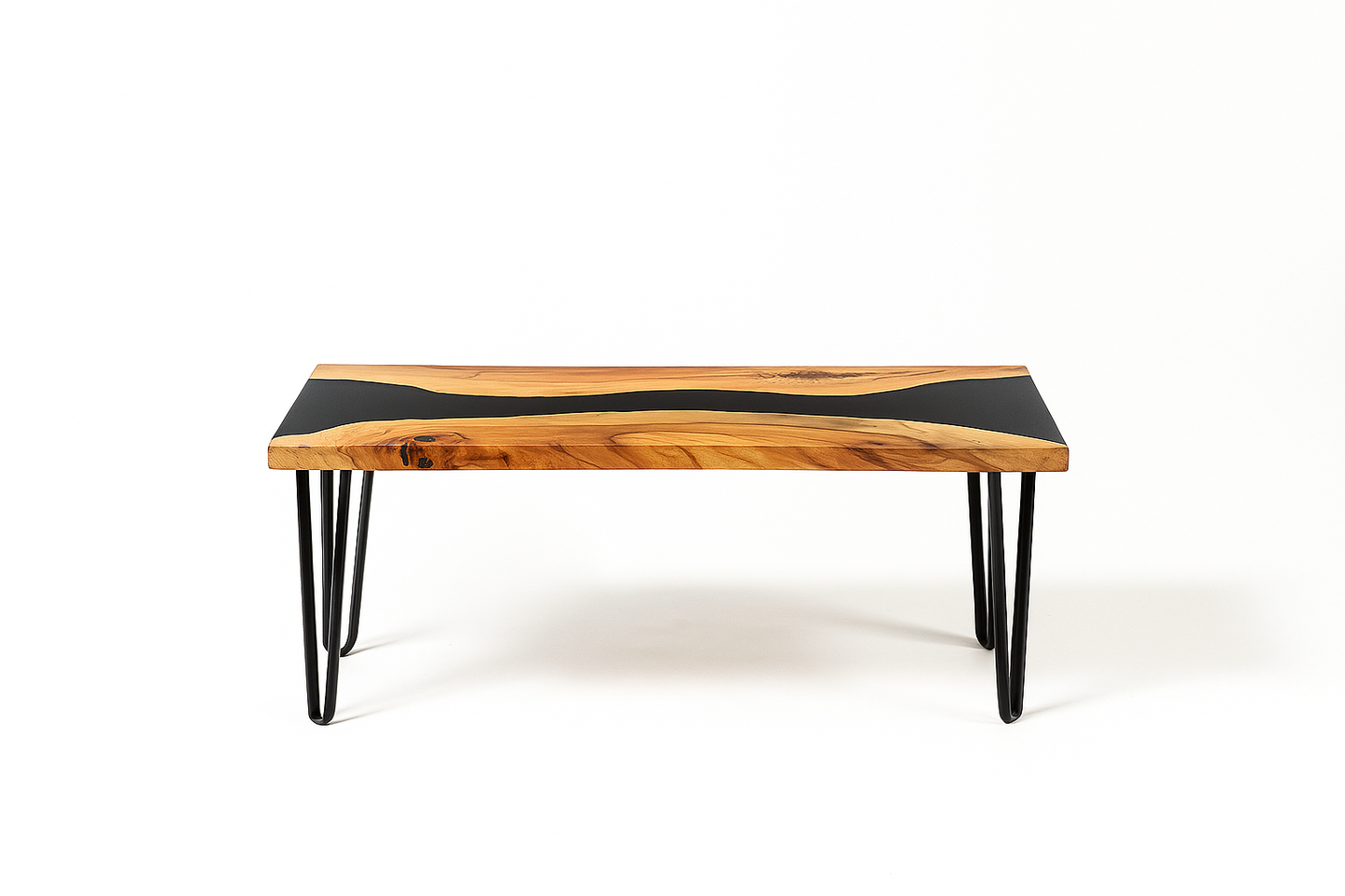 LIVE EDGE PECAN COFFEE TABLE - BLACK EPOXY RIVER