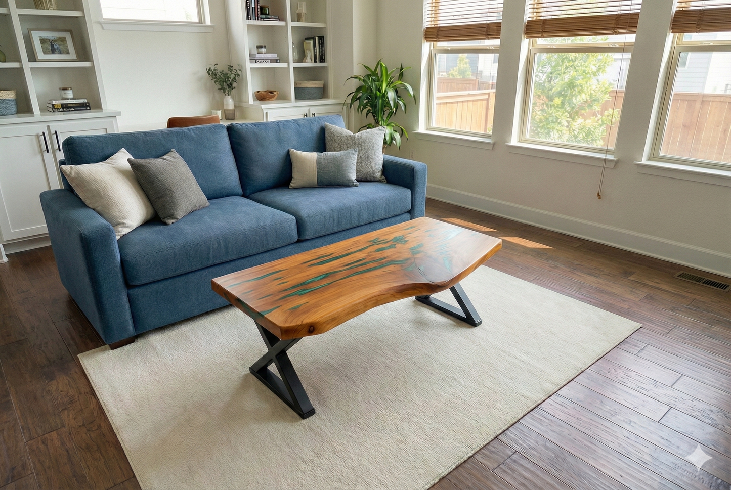 LIVE EDGE CYPRESS COFFEE TABLE - TURQUOISE EPOXY