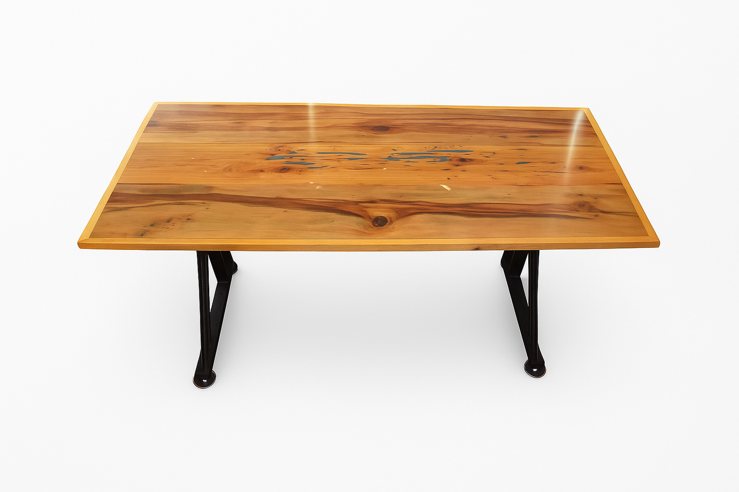 RED GUM/PECKY CYPRESS OFFICE DESK WITH TURQOISE EPOXY ENHANCEMENTS