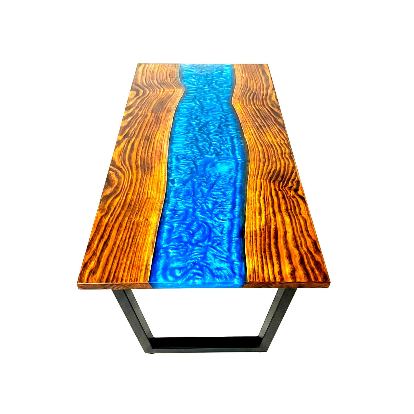 LIVE EDGE PINE ACCENT TABLE WITH BLUE EPOXY RIVER