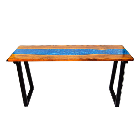 LIVE EDGE PINE ACCENT TABLE WITH BLUE EPOXY RIVER