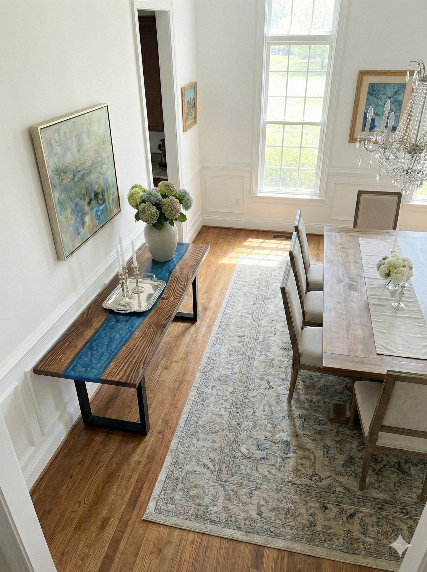 LIVE EDGE PINE ACCENT TABLE WITH BLUE EPOXY RIVER