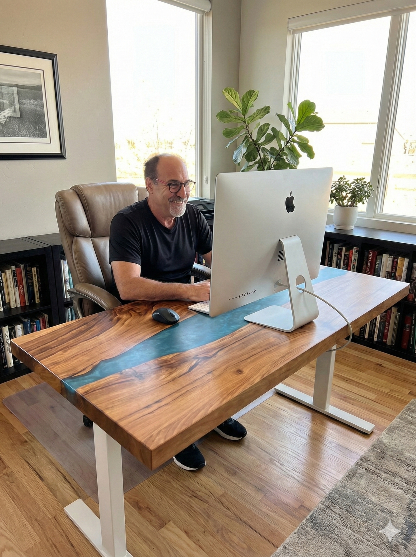 WALNUT LIVE EDGE DESK - BLUE-SILVER EPOXY RIVER