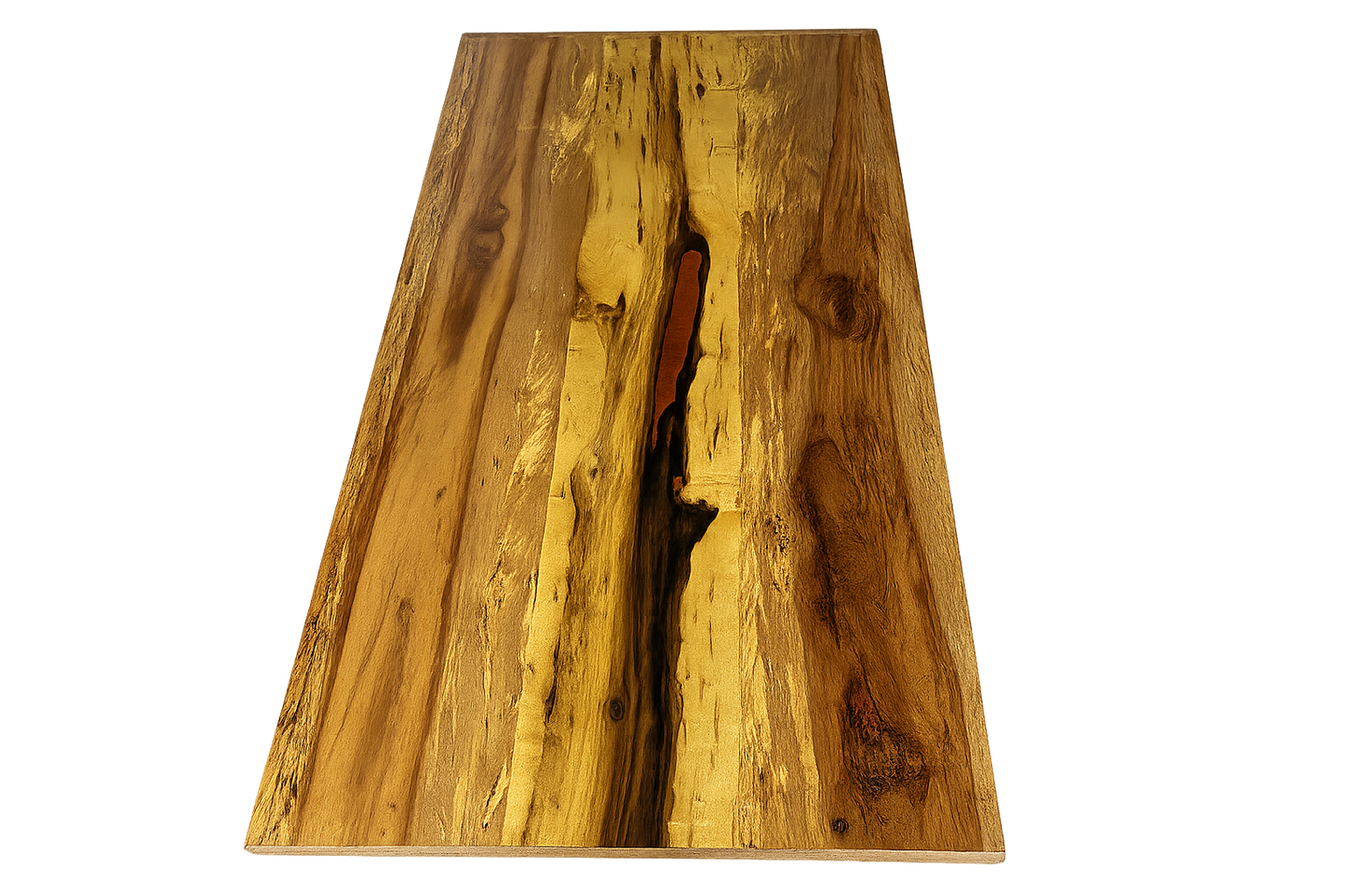HICKORY-RED GUM OFFICE DESK WITH RUSSET EPOXY ENHANCEMENTS