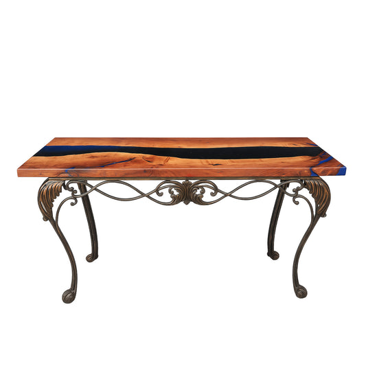 LIVE EDGE PECAN SIDE TABLE - BLACK EPOXY RIVER