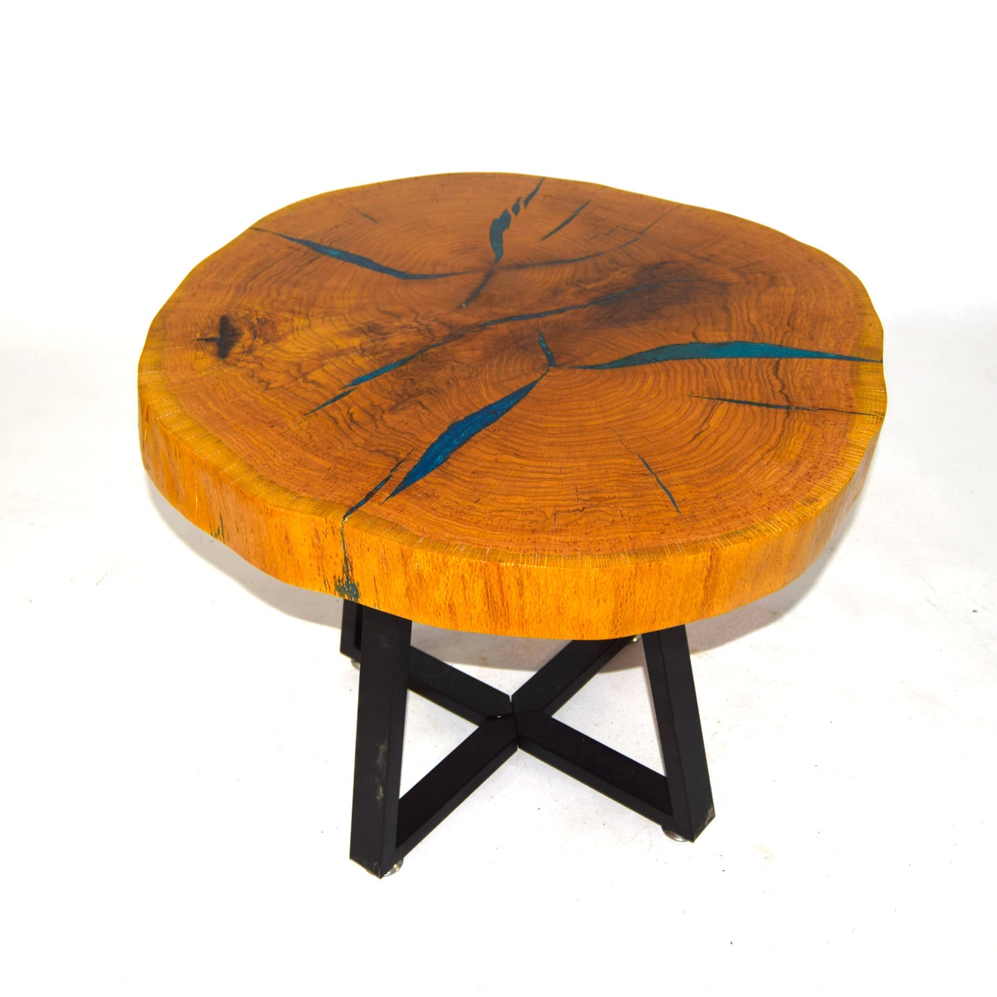 LIVE EDGE PECAN ACCENT TABLE WITH BLUE EPOXY