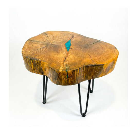 LIVE EDGE OAK ACCENT TABLE - TURQUOISE EPOXY