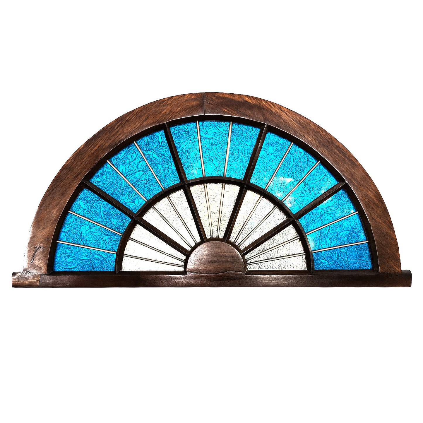 VINTAGE STAINED GLASS SEMI CIRCULAR WINDOW