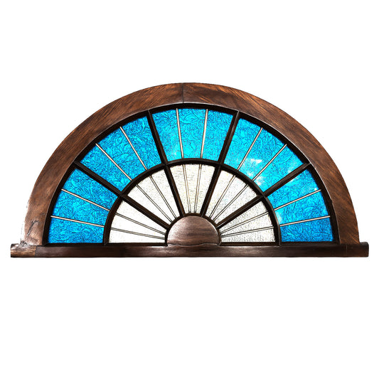VINTAGE STAINED GLASS SEMI CIRCULAR WINDOW