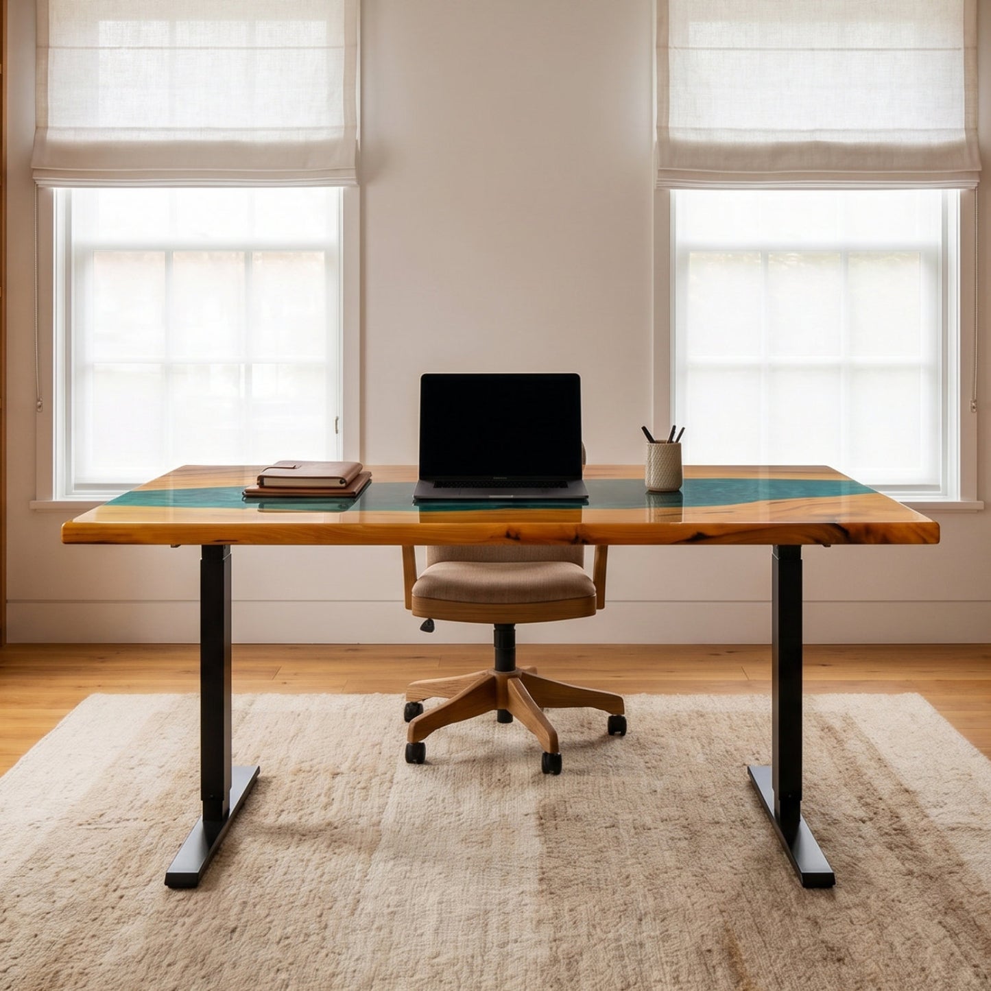 ELM LIVE EDGE DESK - BLUE EPOXY RIVER