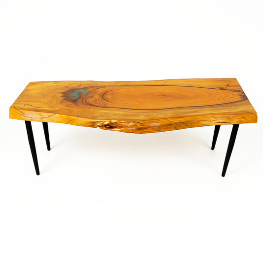 LIVE EDGE PECAN COFFEE TABLE - TURQUOISE EPOXY