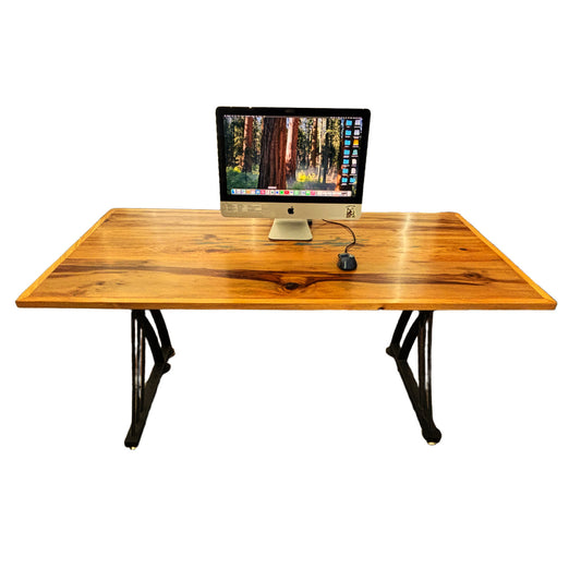 RED GUM/PECKY CYPRESS OFFICE DESK WITH TURQOISE EPOXY ENHANCEMENTS