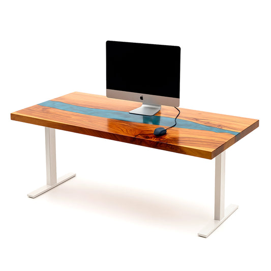 WALNUT LIVE EDGE DESK - BLUE-SILVER EPOXY RIVER